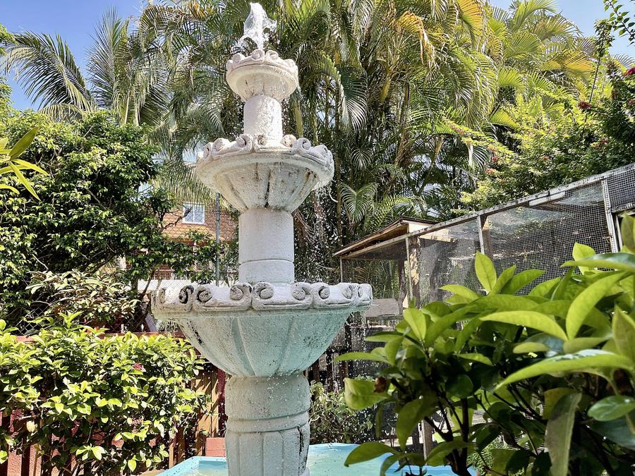 Stone fountain in the Paradise tropical garden